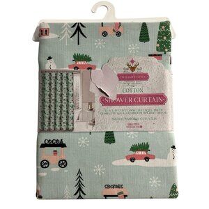 Twilight Town‎ Christmas Fabric Shower Curtain Holiday Light Green Outdoor Snow